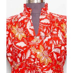 Robe d'été courte en coton indien pour femme, personnalisable, imprimé floral, tenue de soirée, taille naturelle, moderne, lavable - Product Image 3