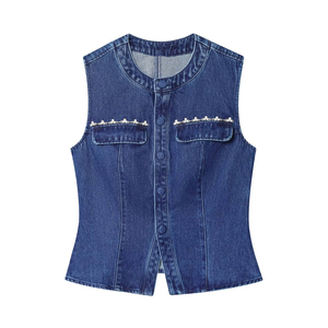 Veste en jean pour femmes en gros avec fermeture boutonnée pour les marques de mode indépendantes avec production à faible MOQ - Product Image 5