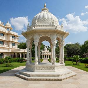 Gazebo en marbre blanc pour villa, jardin, lac et hôtel - Design rustique sculpté à la main, durable et écologique par Hayat Industries - Product Image 2