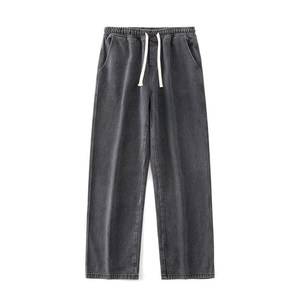 Barrel-Leg Denim <b>Jeans</b> Front Seam <b>Elasticated</b> Waistband Wholesale OEM Custom Bulk High Quality Factory For Men And Women - Product Image 2