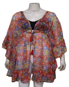 เซ็ตบิกินี่สุดเซ็กซี่เสื้อคลุมทรงหลวมแนวแฟชั่นสุดหรูของ2025ชุดคลุมชายหาดผ้าชีฟอง100% ลายพิมพ์กิโมโนกระดุม1ชิ้น - Product Image 3