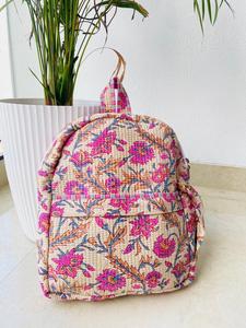 JaipurblockPrintart Handmade Quilted Tote <b>Backpack</b> Unisex Vintage Large Capacity Zipper Closure Trendy Eco-friendly Recyclable - Product Image 1