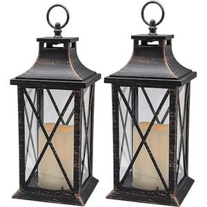 Ensemble de lanternes décoratives en métal bronze antique avec bougie LED sans flamme, lanternes suspendues imperméables pour l'extérieur, pour mariage - Product Image 1