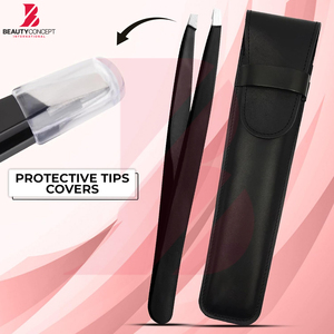 Pinces à épiler noires pour sourcils, outils d'épilation, pinces de beauté en acier inoxydable à pointe inclinée et plate, forme incurvée - Product Image 5