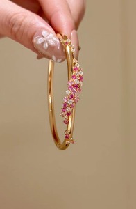 Elegant Gold Plated Crystal Flower <b>Bracelet</b> for Women Pink and White Stone Fashion Bangle Jewelry Gift - Product Image 3