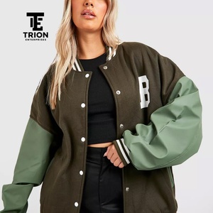 New Fashion <b>Ladies</b> Crop Varsity Jackets in <b>Black</b> & White Color Plus Size Stylish Wool Crop <b>Top</b> Jackets for <b>Ladies</b> OEM Serviced - Product Image 3