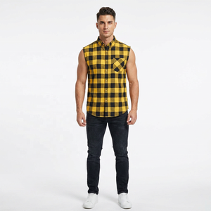 Custom Men's Gym Casual Summer Breathable Sleeveless Plaid Flannel Shirt Button Down Collar Cotton <b>Checkered</b> Workout Flannel <b>Top</b> - Product Image 5