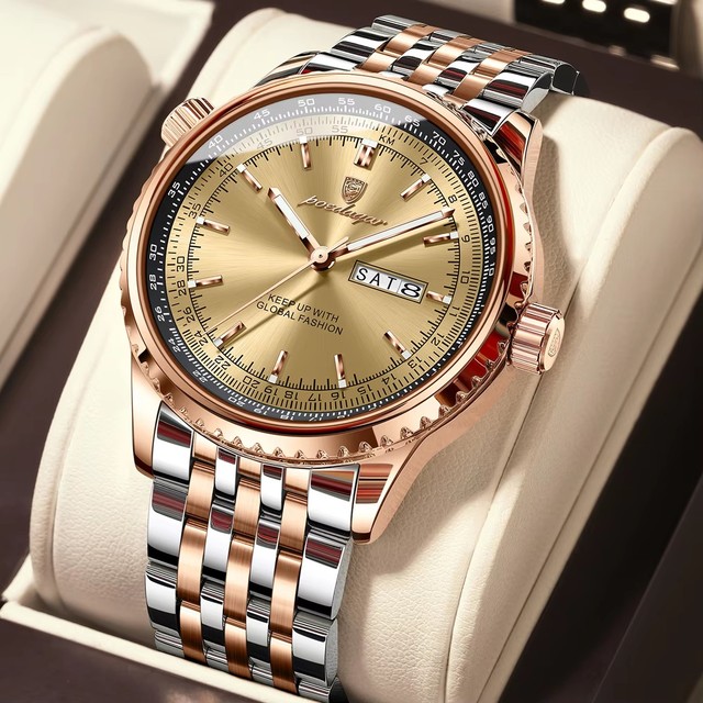 Poedagar 673 Men Quartz Wristwatch Stainless Steel Waterproof Luminous Hands Complete Calendar Casual Classic Business Watch