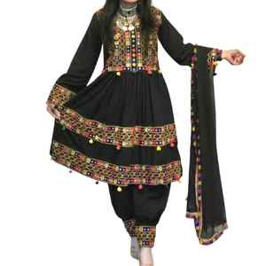 Robes de mariée afghanes pour femmes, robe en mousseline de soie, broderie traditionnelle pour les célébrations hivernales, culturelles - Product Image 1