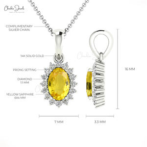 จี้เพชรและไพลินสีเหลืองธรรมชาติ 0.58 กะรัต พร้อมวงแหวนเพชร ทองคำแท้ 14k ตราประทับ สำหรับเจ้าสาว ผลิตเครื่องประดับทองคำตามสั่ง - Product Image 5