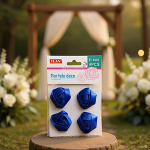 Fiore Decorativo in Tessuto Ilan 4Cm 4 Pezzi Blu Luminoso per Matrimoni e Artigianato - Product Image 2