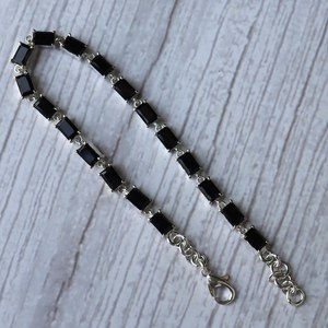 Pulsera de ónix negro natural, plata de ley 925, hecha a mano, única, impresionante, cadena tipo tenis, regalo de joyería para mujer - Product Image 5