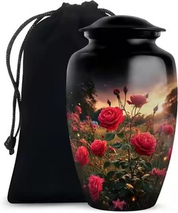 Urne funéraire en métal noir avec ailes d'ange dorées et ciel étoilé, couvercle en aluminium, urne funéraire classique pour cendres humaines - Product Image 4