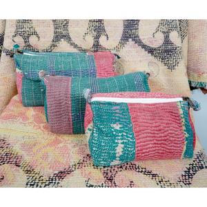 Wholesale 100% kantha Tassel Zipper Pouch 3-Piece Quilted Vintage <b>Large</b> Eco-Friendly Portable Women's Cosmetic Organizer <b>Bag</b> Set - Product Image 4