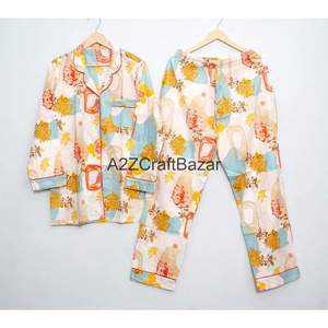 Women's Elegant Floral Printed Cotton <b>Pyjama</b> Set with Long Sleeves and Plus Size <b>for</b> <b>Summer</b>/Winter Wear - Product Image 1