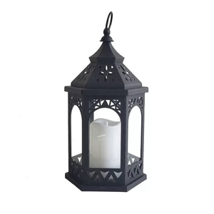 Farol de Hierro con Paneles de Vidrio Negro, Decoración para Exteriores del Hogar, Portavelas, Diseño Duradero, Faroles Hechos a Mano en Oferta - Product Image 1