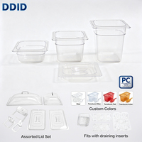 Peralatan Katering 1/6 PC Plastik Gn Pan Wadah Penyimpanan Makanan Plastik Transparansi Tinggi Kotak Plastik Chafing Dish