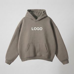Custom Brown No <b>String</b> Pullover Regular Fit 350g Anti-Pilling Knitted Fleece Fabric 100% Cotton Unisex Summer Hoodie - Product Image 4