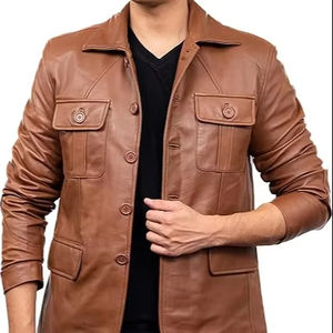 High Quality Custom Tie-Dye Leather Leather Jacket Men Classic Cowhide Coat Genuine Leather Jacket for Men's - Product Image 1