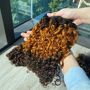 Prix de gros 100% Cheveux humains vierges bruts vietnamiens, tissage en dentelle, boucles pixie, trois tons, couleur jaune, super double drawn, extensions de cheveux - Product Image 1