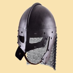 Casque de lunettes Viking avec mailles Décor médiéval Armure d'Halloween Casque Viking Norman-Noir - Product Image 3
