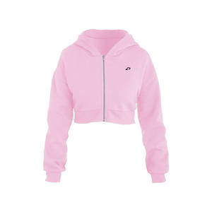 Sudaderas con capucha cortas rosas para mujer, 100% algodón polar, hombros caídos, estilo urbano, personalización de marca, proveedor de producción OEM a granel - Product Image 1