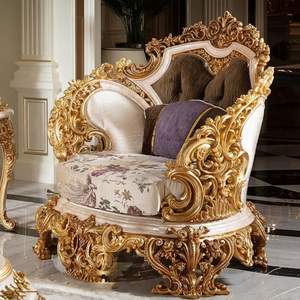 Luxury Royal <b>Gold</b> Traditional Wood Carved <b>Sofa</b> Set with Sponge Filling for Apartment Living Room Furniture - Product Image 5