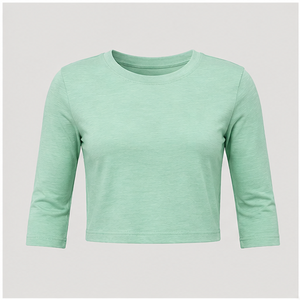 Camiseta Corta de Manga Tres Cuartos con Cuello Redondo en Verde Menta para Mujer WTS-0072 - Product Image 1