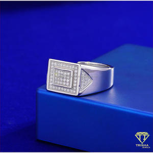 Bague Chevalière Rectangulaire de Luxe en Argent Sterling 925 avec Diamant Moissanite et Double Bordure pour Grossiste en Bijoux - Product Image 4