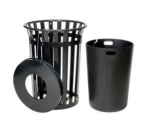 Hot Selling Commercial Street Metal Steel Round Recycle Trash Bin 140 <strong>Liter</strong> <strong>Garbage</strong> Can 38gal Black Waste Bin Outdoor Trash Can - Product Image 3