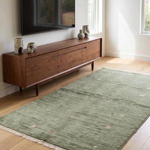 Tapis de luxe en laine noué à la main vert sauge, motif floral classique, tapis décoratif pour salon et chambre à coucher - Product Image 5