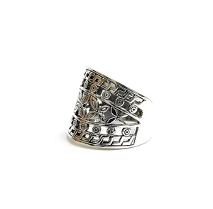 Oxidized <b>Silver</b> 925 Band Elegant Unisex Hollow Openwork Design Geometric <b>Statement</b> <b>Ring</b> Best In Price - Product Image 3