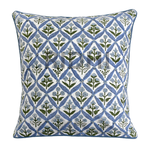 Housse de coussin en coton bleu côtier Ridhi, coussin décoratif bohème pour canapé, salon, chambre et usage extérieur - Product Image 1