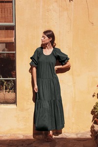 Robe courte à volants en coton pour femmes |   Robe longue ample style bohème |   Robe de soirée vintage anti-plis éco-responsable à épaules tombantes | - Product Image 1
