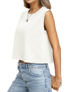 Haut court sans manches pour femme en coton doux, col rond, coupe ample, idéal pour l'été, les tenues décontractées, le sport et le streetwear, pour le quotidien et la remise en forme - Product Image 2