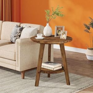 Farmhouse Style Wood Round End <b>Table</b> with Storage Shelf As <b>Sofa</b> <b>Side</b> <b>Table</b> or Nightstand for Living Room - Product Image 4