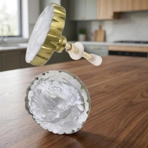 Round Brass Cabinet Knobs With <b>Clear</b> <b>Resin</b> Inlay Traditional Style For Kitchen Furniture Easy Installation - Product Image 3