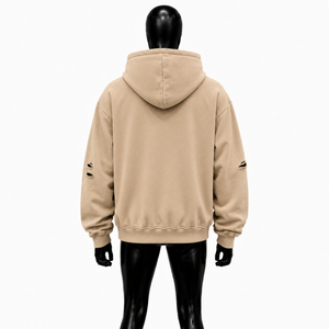 Sweat à capuche zippé en coton French Terry, beige vieilli, avec motif ange, coupe décontractée, style urbain, pour l'automne, motif graphique emblématique, style streetwear - Product Image 2