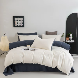 Ensemble de housse de couette de luxe en polyester 100% couleur unie, tissage 400TC, 3 pièces, literie pour usage domestique, ignifuge, lavable en machine - Product Image 5