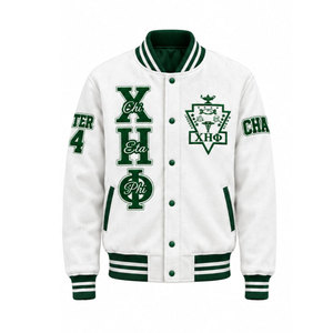 Chaqueta Universitaria Chi Eta Phi para Hombre, Blanca con Letras Verdes Bordadas en la Parte Delantera y Trasera, Diseño 32 Pretty Girls, Estilo Preppy - Product Image 2