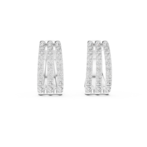 Classic Triple Pave <b>Huggies</b> Earrings in Lab Grown Round Diamonds 18K White <b>Gold</b> Rhodium Plated for Party Wedding & Daily Use - Product Image 2