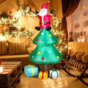 Babbo Natale Gonfiabile di 2,1 Metri con Scatole Regalo e Albero di Natale, Decorazioni Natalizie da Esterno per Prato e Feste - Product Image 1