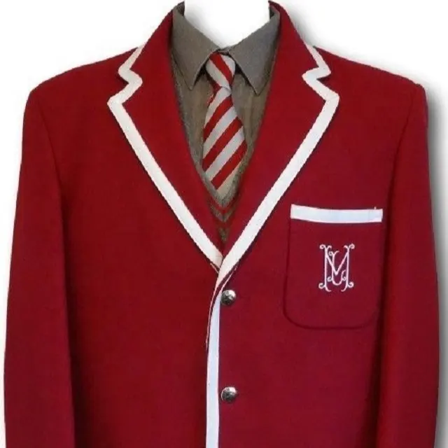 Seragam Sekolah Anak Uniseks, Pak Baju Sweater Blazer Merah dengan Desain Warna Logo Crest Bordir