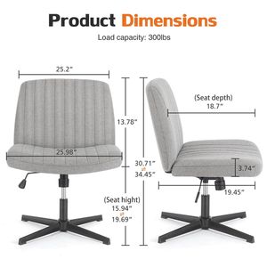 Sedia Girevole Regolabile Senza Braccioli con Gambe Incrociate per Ufficio e Casa, Sedia in Tessuto per Soggiorno e Gaming - Product Image 4