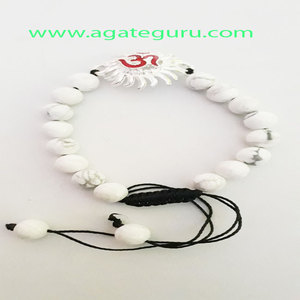 NAtural Howlite Beaded <b>Beads</b> <b>Bracelet</b> With Ohm Charm Yoga Band - Product Image 1