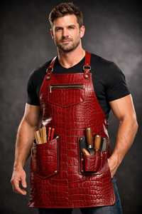 Red Crocodile Embossed Durable European Style <b>Leather</b> Barber Bib <b>Apron</b> Adjustable Comfortable Multiple Pockets Customizable for - Product Image 5
