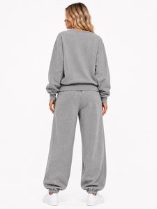 Premium Cotton <b>Crewneck</b> Pullover Hoodies O-Neck Oversized Sweatshirt Ribbed Cuff Jogger Pants Tracksuit Set Bulk Wholesale DTF - Product Image 2