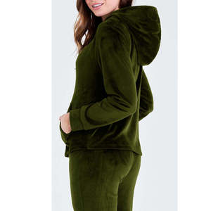 Conjunto Deportivo de 2 Piezas para Mujer, Transpirable, de Terciopelo Suave, Estilo Casual con Capucha, Color Sólido, para Otoño - Product Image 5