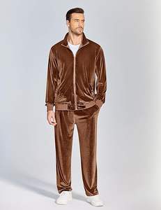 Conjunto deportivo de terciopelo para hombre de 2 piezas, chaqueta con cremallera completa y pantalones, traje de jogging de terciopelo. - Product Image 3