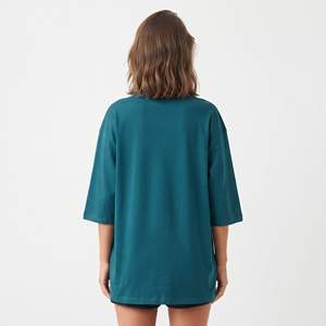 T-shirt en coton surdimensionné à col en V pour femme, manches trois quarts, respirant, décontracté, personnalisable avec impression et broderie, vente en gros - Product Image 6
